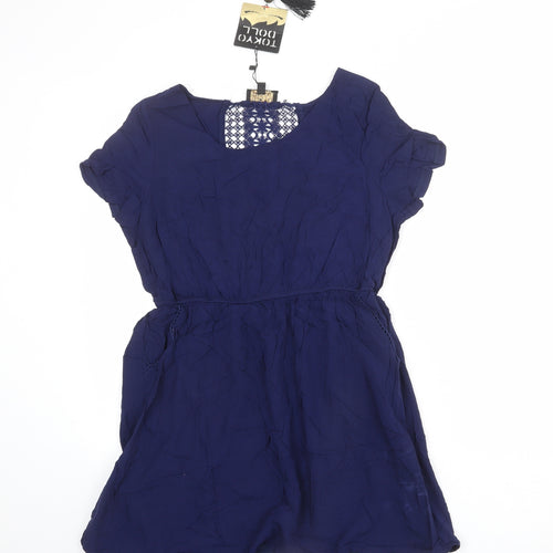 Tokyo Doll Womens Blue Viscose Skater Dress Size 14 Boat Neck Pullover