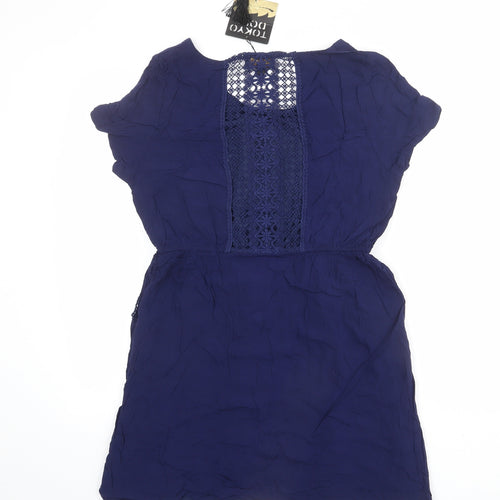 Tokyo Doll Womens Blue Viscose Skater Dress Size 14 Boat Neck Pullover