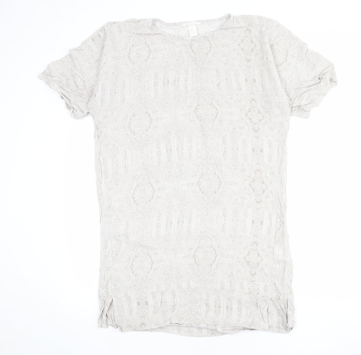 H&M Womens Beige Paisley Viscose T-Shirt Dress Size 8 Round Neck Pullover
