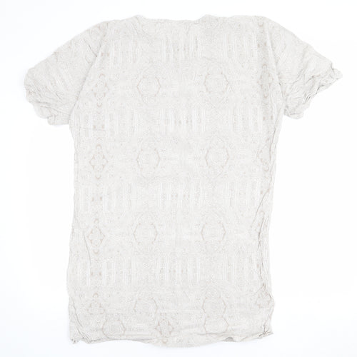 H&M Womens Beige Paisley Viscose T-Shirt Dress Size 8 Round Neck Pullover