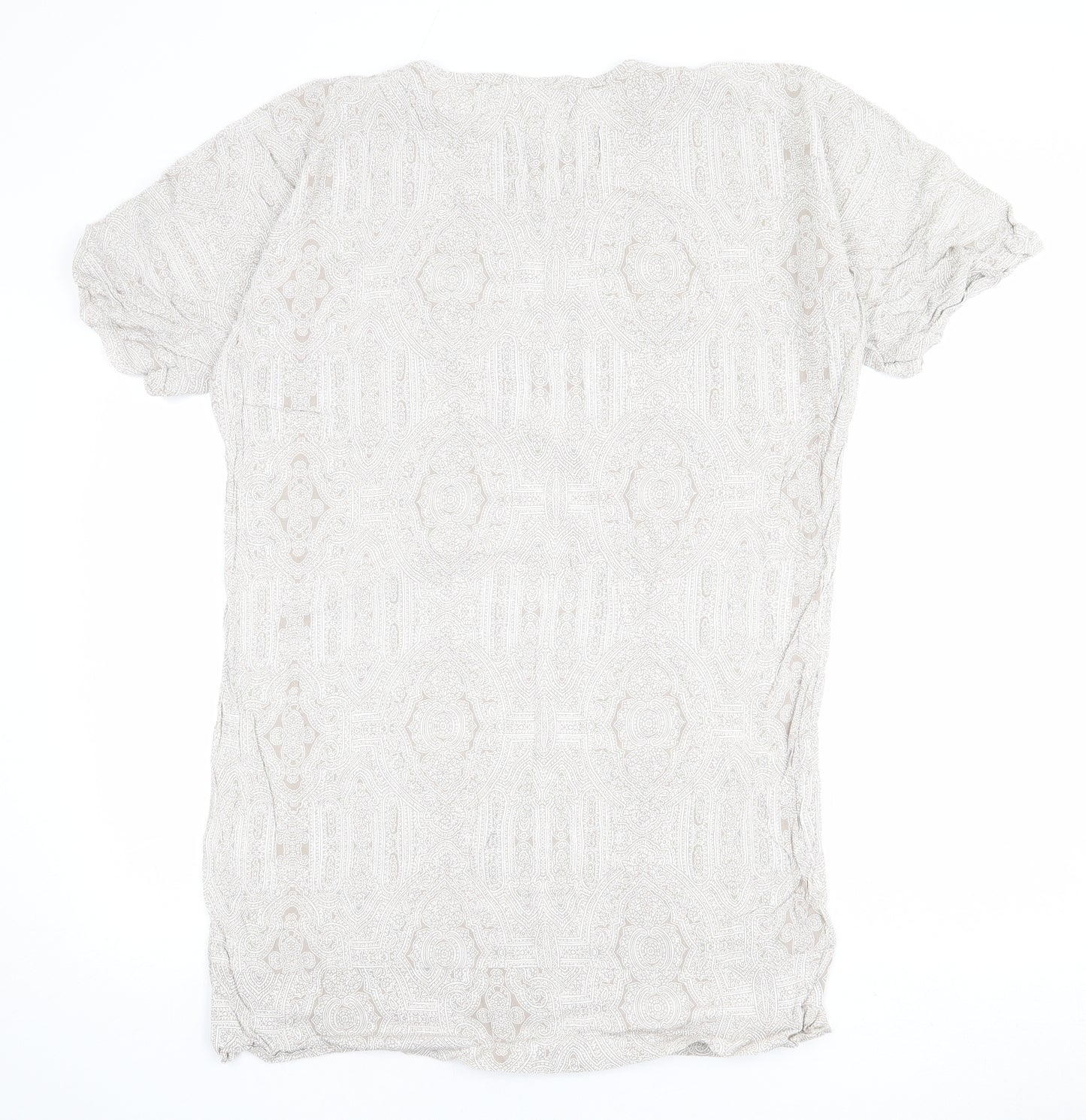 H&M Womens Beige Paisley Viscose T-Shirt Dress Size 8 Round Neck Pullover