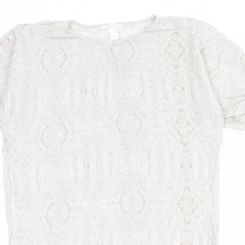 H&M Womens Beige Paisley Viscose T-Shirt Dress Size 8 Round Neck Pullover