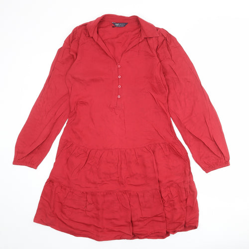 Marks and Spencer Womens Red Viscose Shirt Dress Size 6 Collared Button