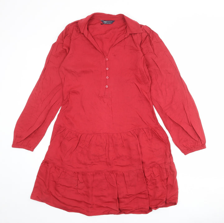 Marks and Spencer Womens Red Viscose Shirt Dress Size 6 Collared Button