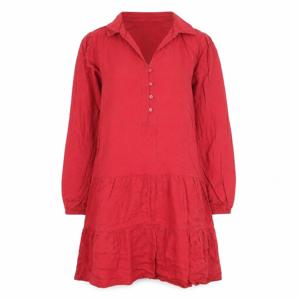 Marks and Spencer Womens Red Viscose Shirt Dress Size 6 Collared Button