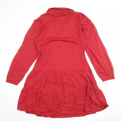Marks and Spencer Womens Red Viscose Shirt Dress Size 6 Collared Button