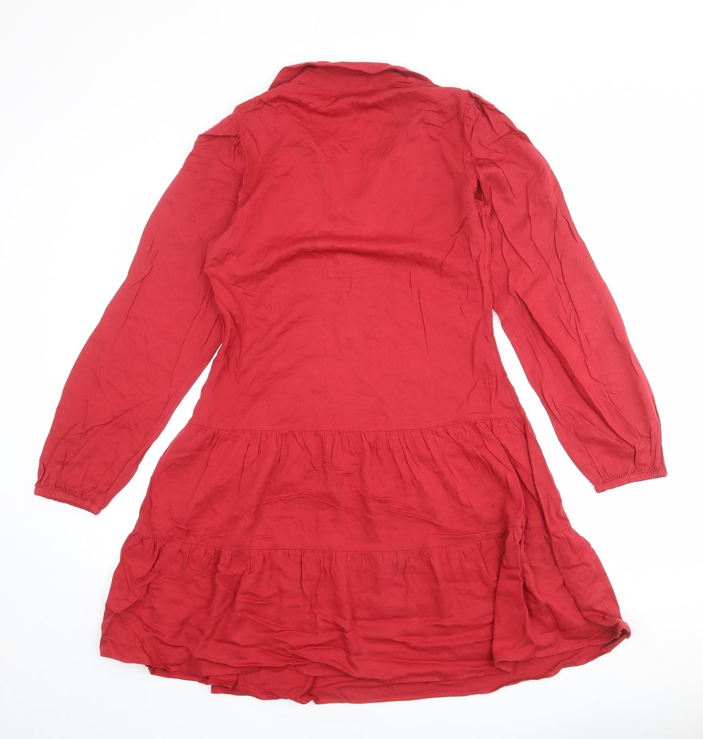 Marks and Spencer Womens Red Viscose Shirt Dress Size 6 Collared Button