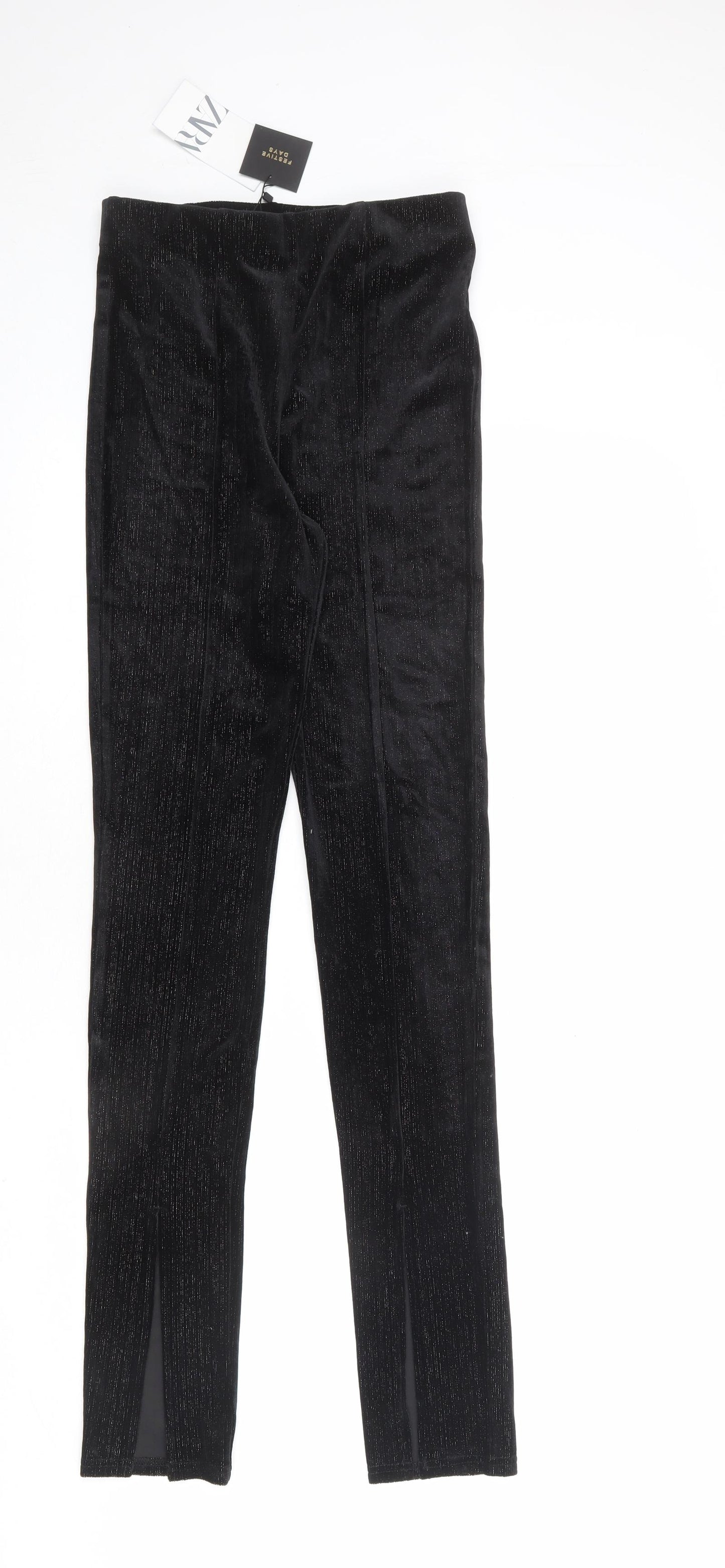 Zara Womens Black Polyester Jogger Leggings Size M L34 in - Front Slits