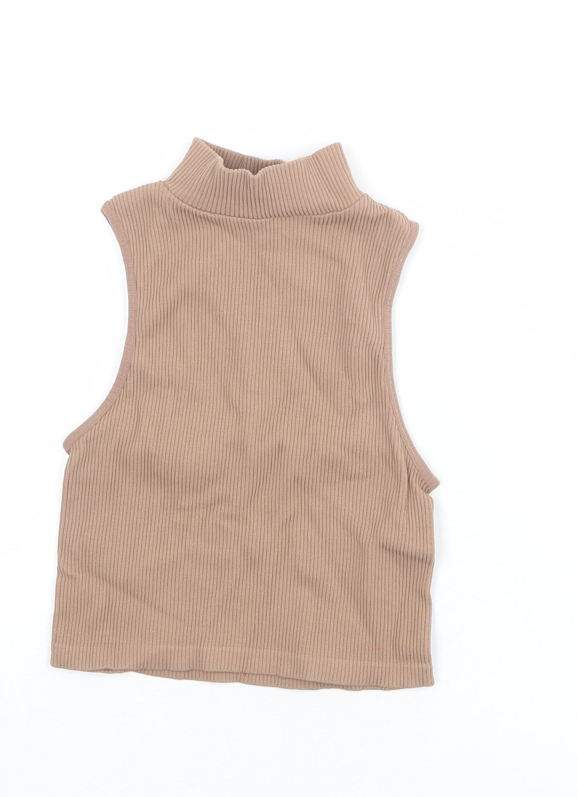 Zara Womens Brown Polyamide Basic Tank Size XS High Neck - Ribbed