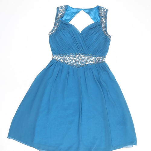 Little Mistress Womens Blue Polyester Fit & Flare Size 10 Sweetheart Zip - Cut Out Back Detail