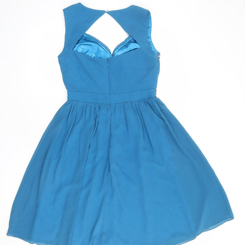 Little Mistress Womens Blue Polyester Fit & Flare Size 10 Sweetheart Zip - Cut Out Back Detail