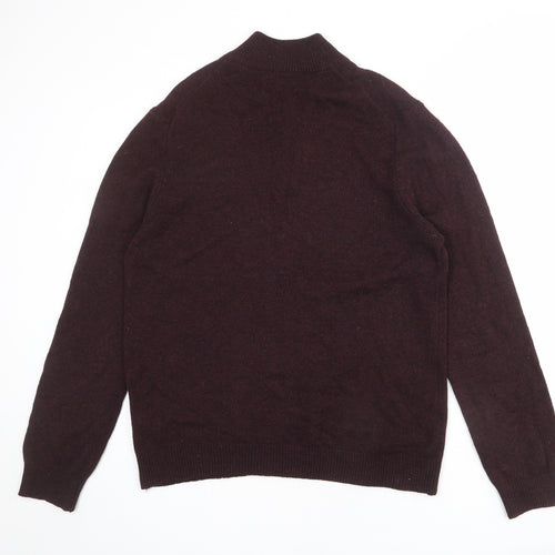 Marks and Spencer Mens Red Mock Neck Wool Henley Jumper Size L Long Sleeve