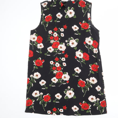 Fashion Union Womens Black Floral Polyester Shift Size 16 Collared Tie