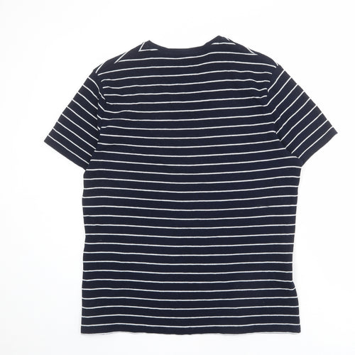 Marks and Spencer Mens Blue Striped Cotton T-Shirt Size M Crew Neck