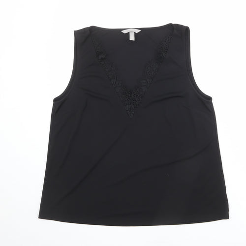 H&M Womens Black Polyester Basic Blouse Size M V-Neck - Lace Trim