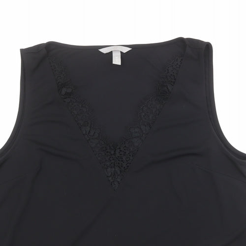 H&M Womens Black Polyester Basic Blouse Size M V-Neck - Lace Trim