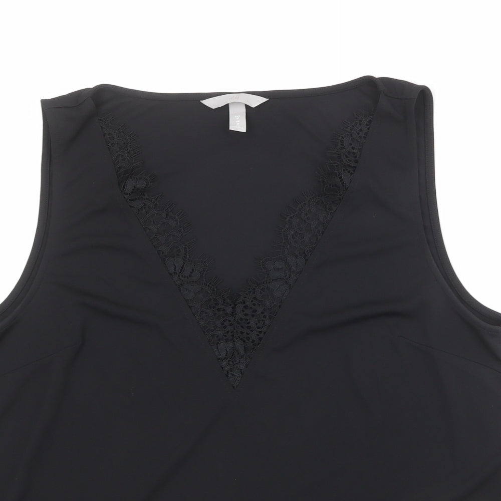 H&M Womens Black Polyester Basic Blouse Size M V-Neck - Lace Trim