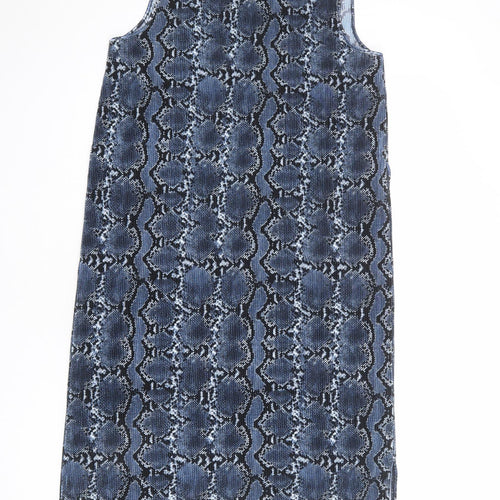H&M Womens Blue Animal Print Polyester Shift Size M Boat Neck Pullover - Snake Print