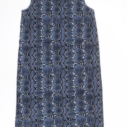 H&M Womens Blue Animal Print Polyester Shift Size M Boat Neck Pullover - Snake Print