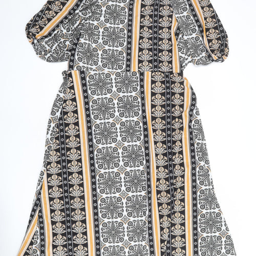 NEXT Womens Multicoloured Geometric Polyester Wrap Dress Size 18 V-Neck Zip