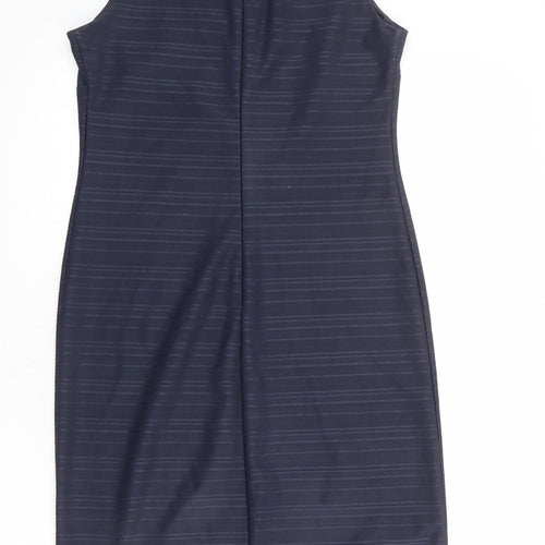 NEXT Womens Blue Striped Polyester Pencil Dress Size 12 Boat Neck Zip