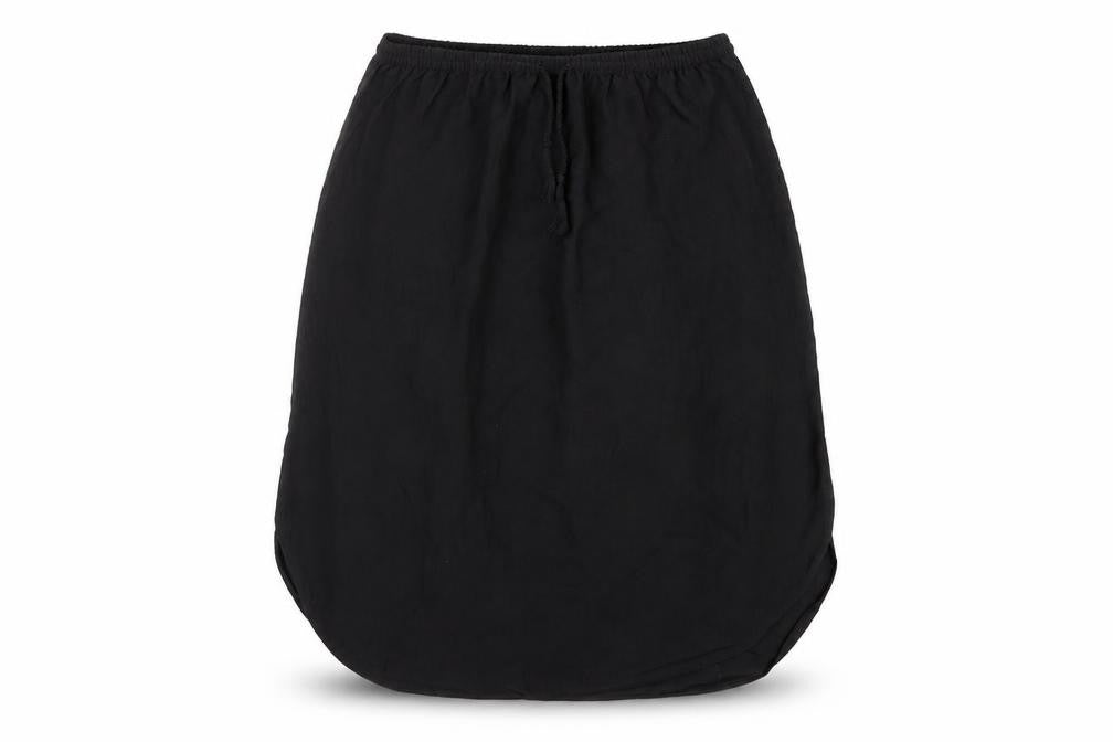 Front view of H&M women’s black polyester a-line skirt, size S