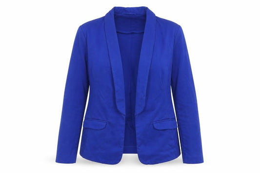 Front view of Very women’s blue polyester jacket blazer, size UK 14