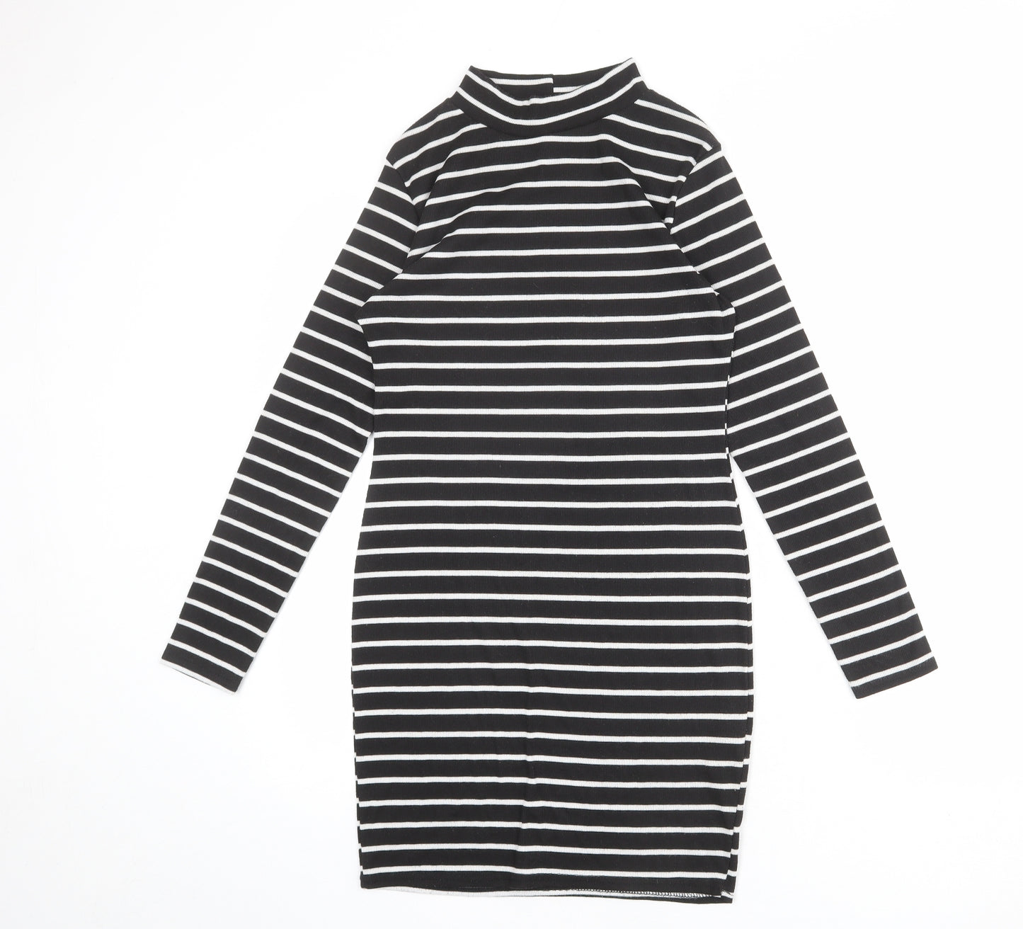 Cameo Rose Womens Black Striped Polyester T-Shirt Dress Size 14 Mock Neck Pullover