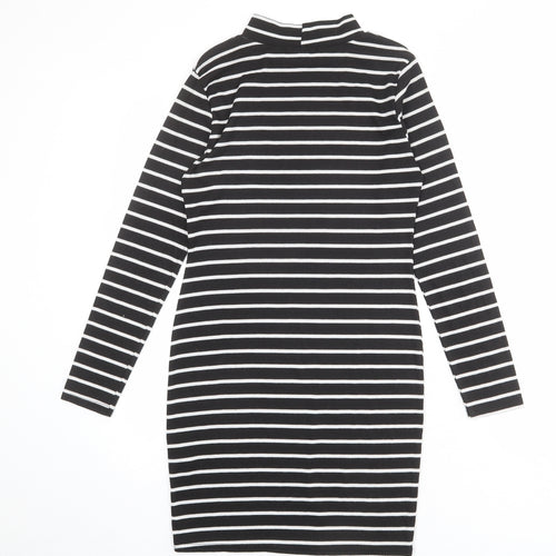 Cameo Rose Womens Black Striped Polyester T-Shirt Dress Size 14 Mock Neck Pullover