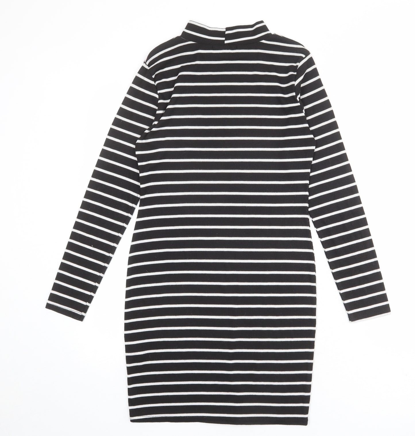 Cameo Rose Womens Black Striped Polyester T-Shirt Dress Size 14 Mock Neck Pullover
