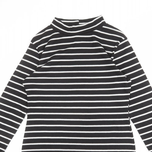 Cameo Rose Womens Black Striped Polyester T-Shirt Dress Size 14 Mock Neck Pullover
