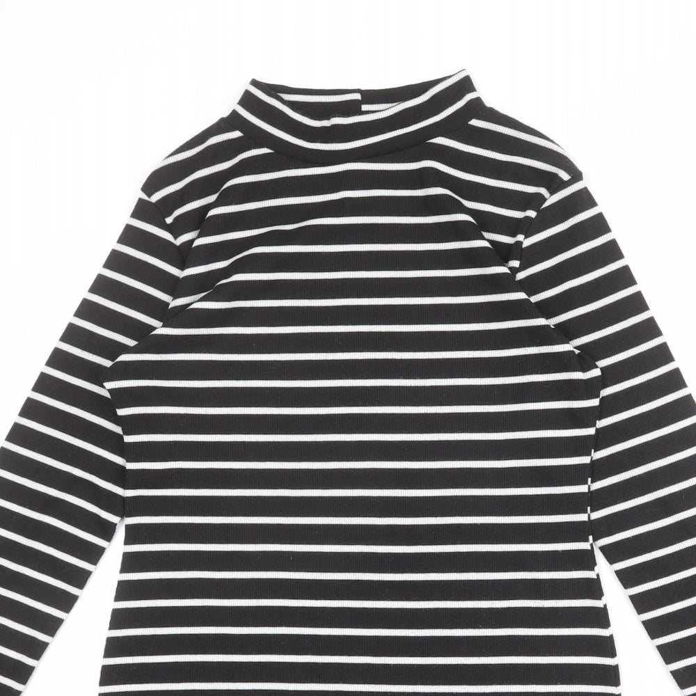 Cameo Rose Womens Black Striped Polyester T-Shirt Dress Size 14 Mock Neck Pullover