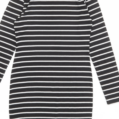 Cameo Rose Womens Black Striped Polyester T-Shirt Dress Size 14 Mock Neck Pullover