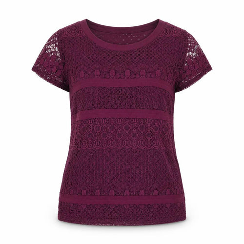 Marks and Spencer Womens Purple Geometric Cotton Basic T-Shirt Size 10 Round Neck