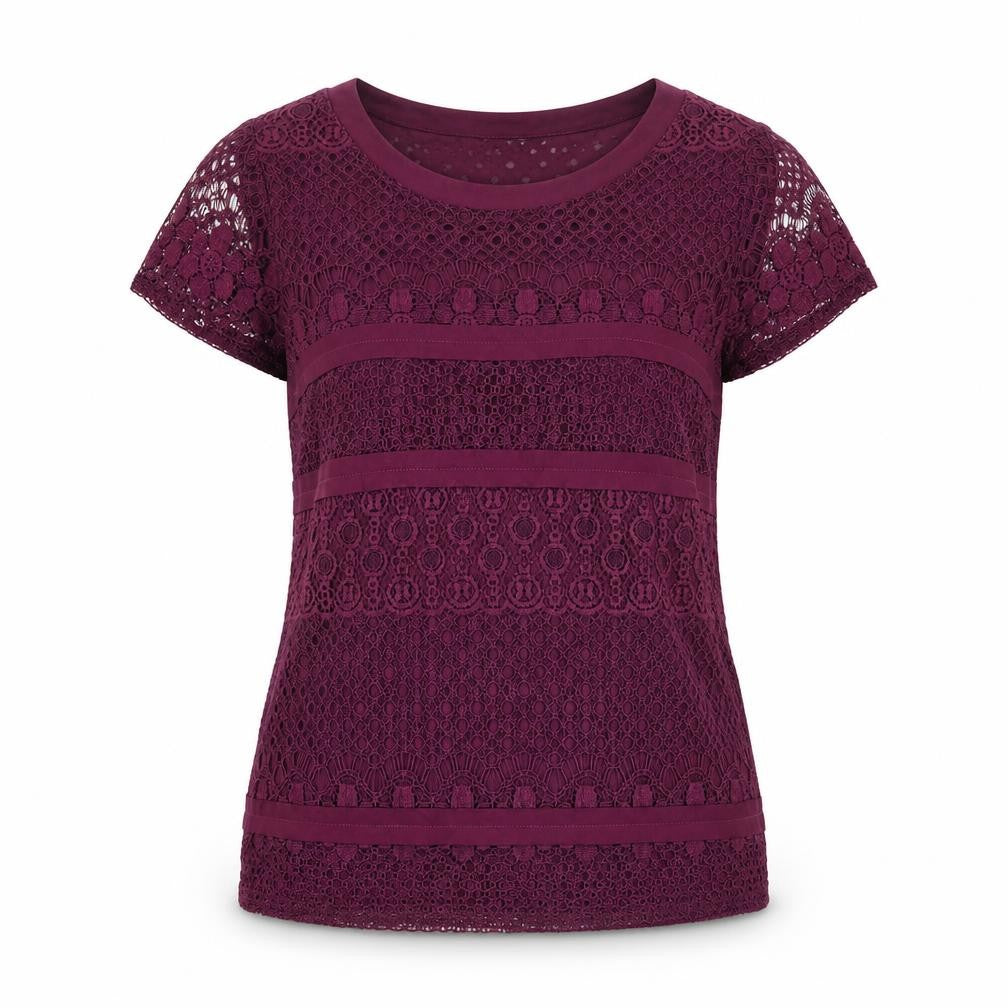 Marks and Spencer Womens Purple Geometric Cotton Basic T-Shirt Size 10 Round Neck