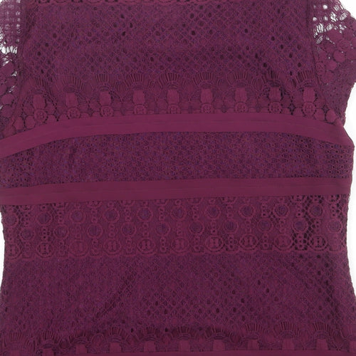 Marks and Spencer Womens Purple Geometric Cotton Basic T-Shirt Size 10 Round Neck