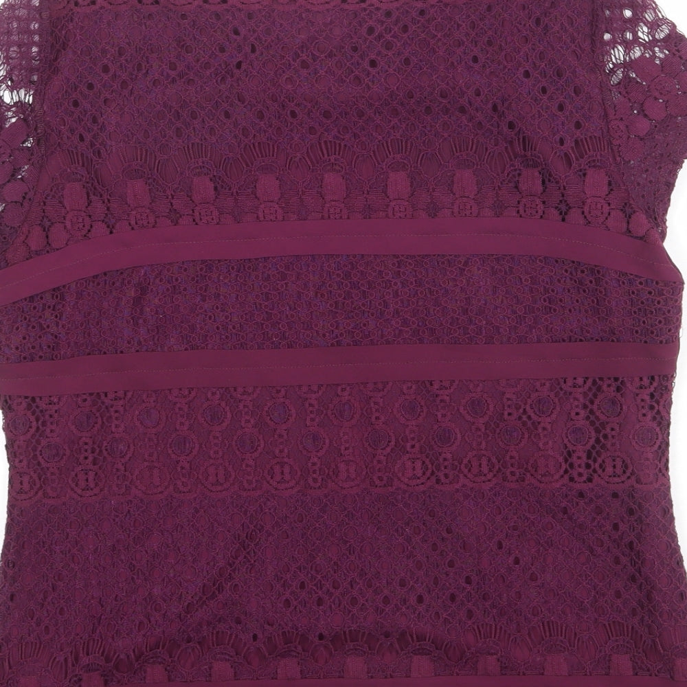 Marks and Spencer Womens Purple Geometric Cotton Basic T-Shirt Size 10 Round Neck