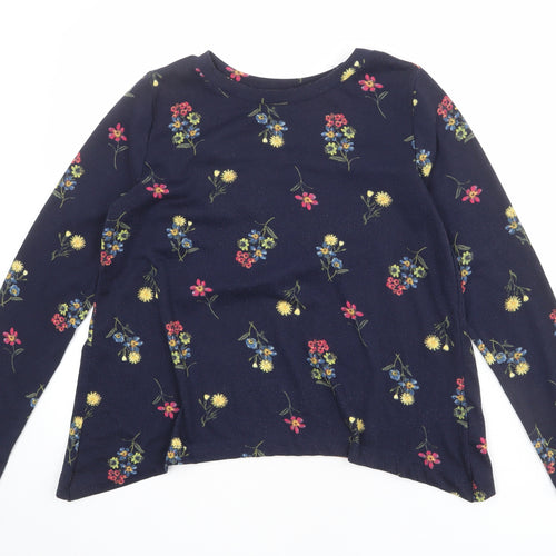 Marks and Spencer Womens Blue Floral Polyester Basic T-Shirt Size 10 Round Neck