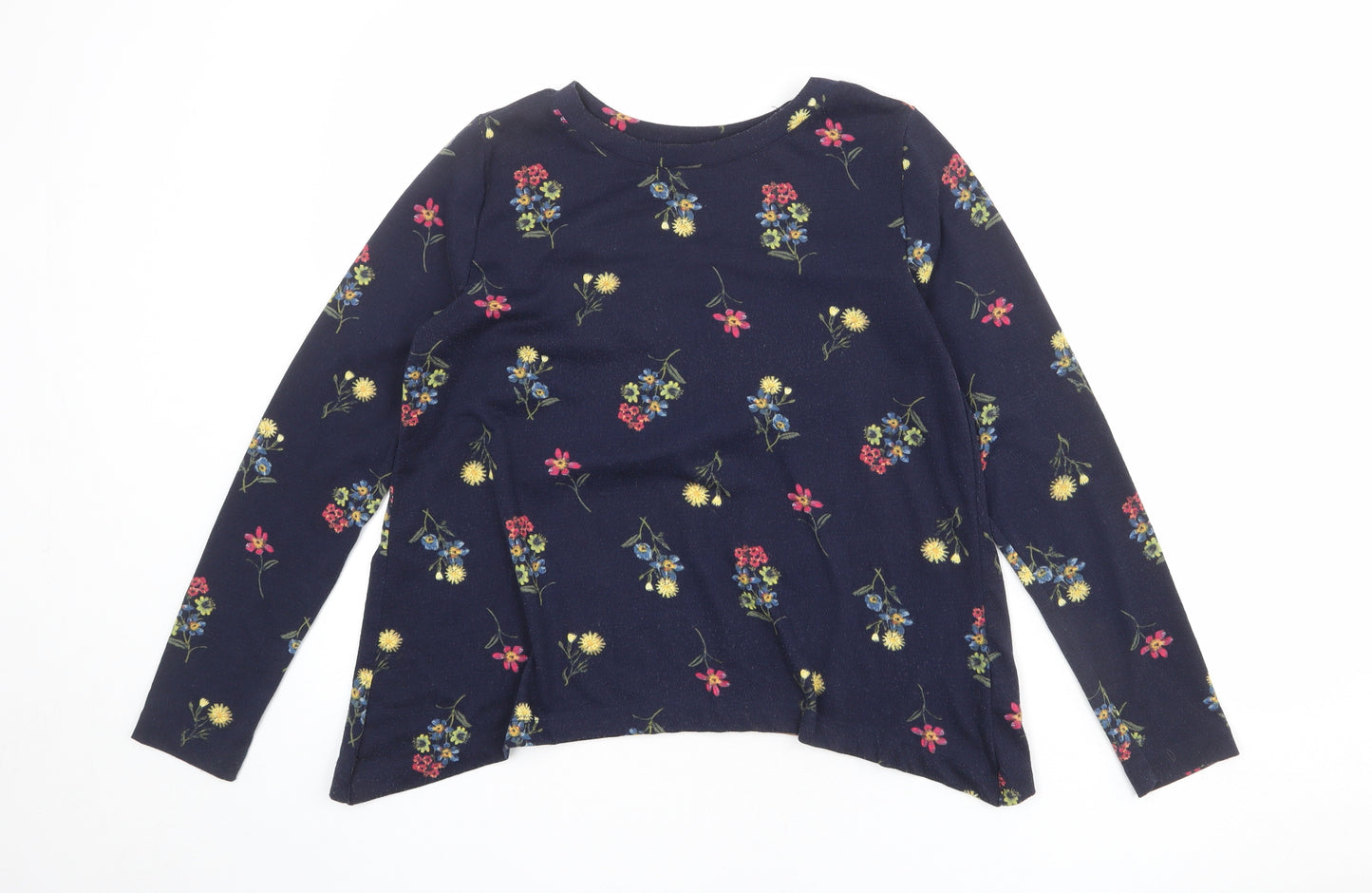Marks and Spencer Womens Blue Floral Polyester Basic T-Shirt Size 10 Round Neck