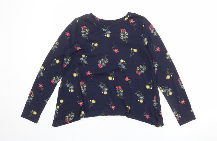 Marks and Spencer Womens Blue Floral Polyester Basic T-Shirt Size 10 Round Neck