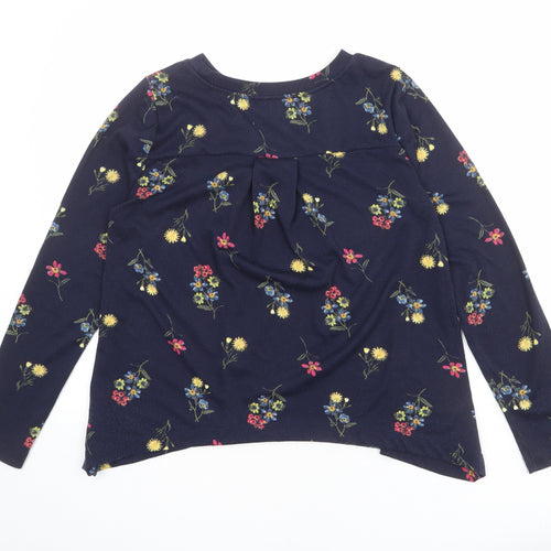 Marks and Spencer Womens Blue Floral Polyester Basic T-Shirt Size 10 Round Neck