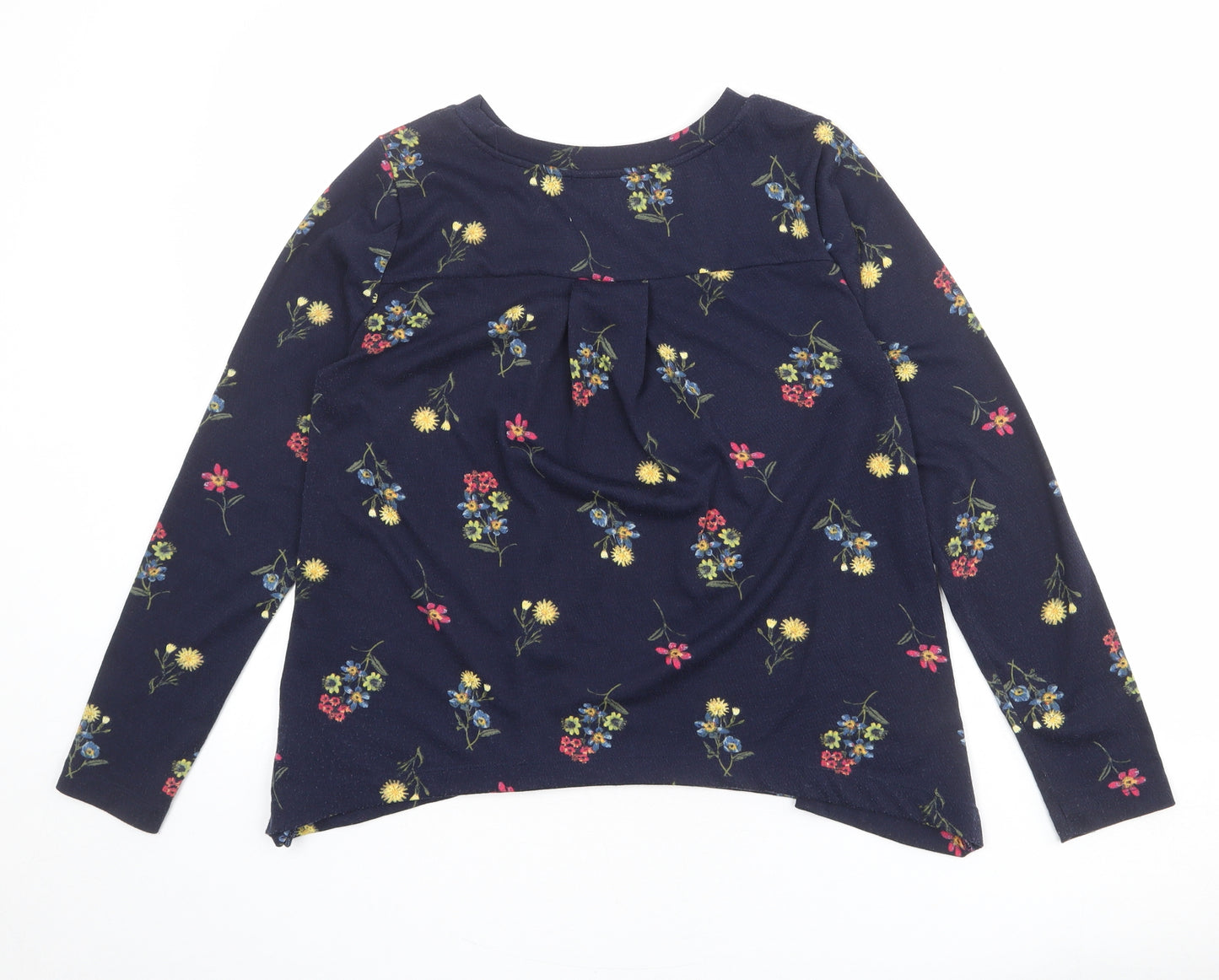 Marks and Spencer Womens Blue Floral Polyester Basic T-Shirt Size 10 Round Neck