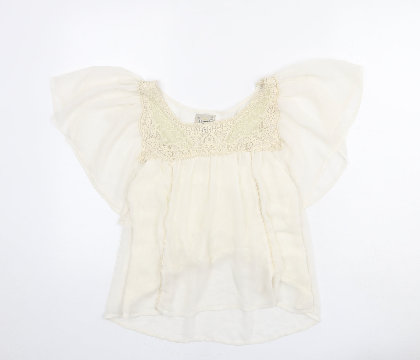 River Island Womens Ivory 100% Cotton Basic Blouse Size 8 Round Neck