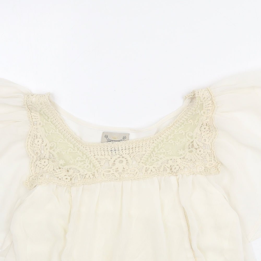 River Island Womens Ivory 100% Cotton Basic Blouse Size 8 Round Neck