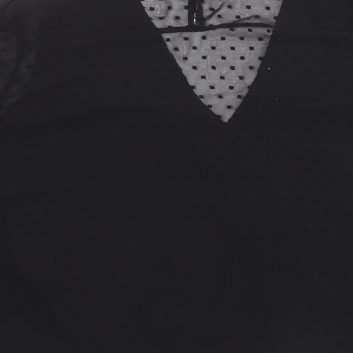 New Look Womens Black Polka Dot Polyester Basic Blouse Size 14 V-Neck - Flower Detail