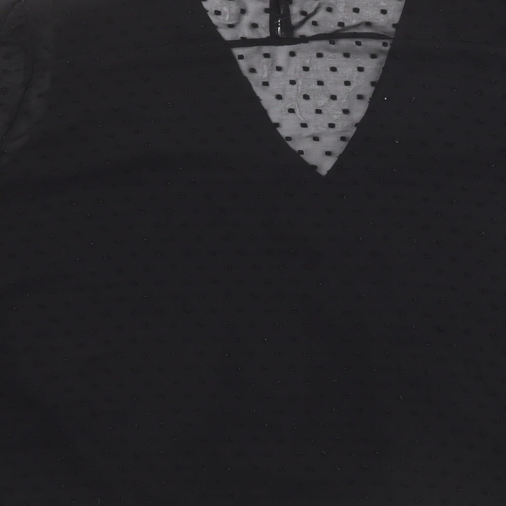 New Look Womens Black Polka Dot Polyester Basic Blouse Size 14 V-Neck - Flower Detail