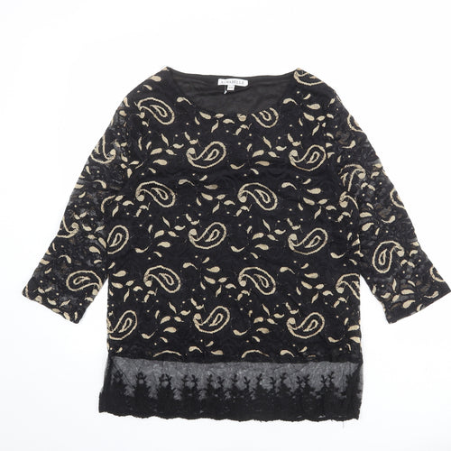 Annabelle Womens Black Geometric Polyester Basic Blouse Size S Round Neck - Size S-M