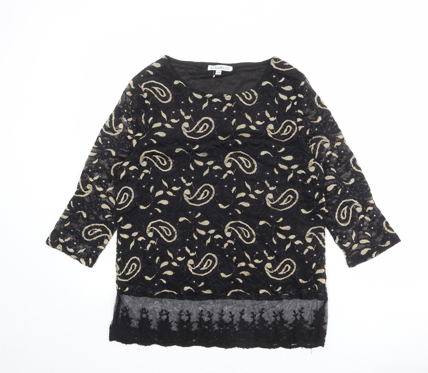 Annabelle Womens Black Geometric Polyester Basic Blouse Size S Round Neck - Size S-M