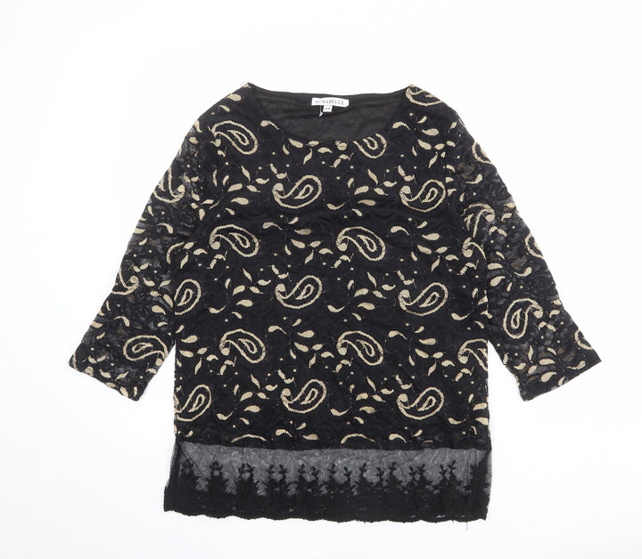 Annabelle Womens Black Geometric Polyester Basic Blouse Size S Round Neck - Size S-M
