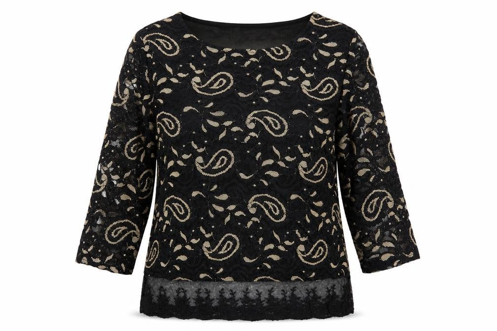 Annabelle Womens Black Geometric Polyester Basic Blouse Size S Round Neck - Size S-M